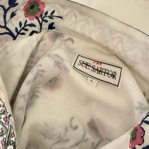 Sue Sartor Bangalore Tunic in Pink and Green Floral 100% Cotton Exquisite Sz L - Picture 9 of 15